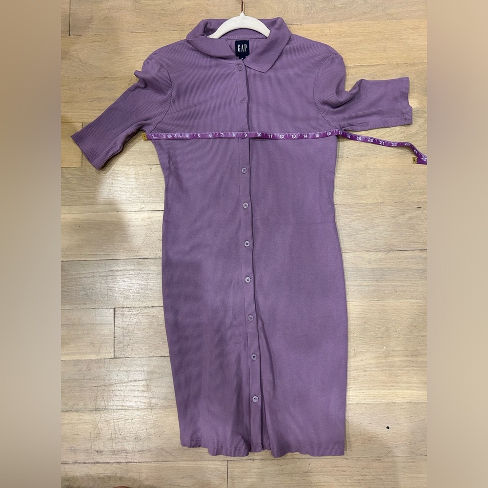 Lilac Ribbed Stretch Knit Button Down Gap Dress - image 8